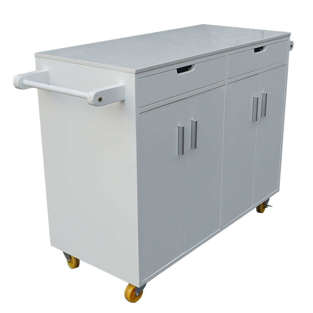 Bàn đảo bếp di động Full Trắng có bánh xe mặt đá (110x50x90cm) Bàn đảo bếp di động Full Trắng có bánh xe mặt đá (110x50x90cm) - hình 2