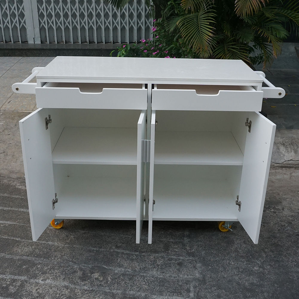 Bàn đảo bếp di động Full Trắng có bánh xe mặt đá (110x50x90cm) Bàn đảo bếp di động Full Trắng có bánh xe mặt đá (110x50x90cm) - hình 3
