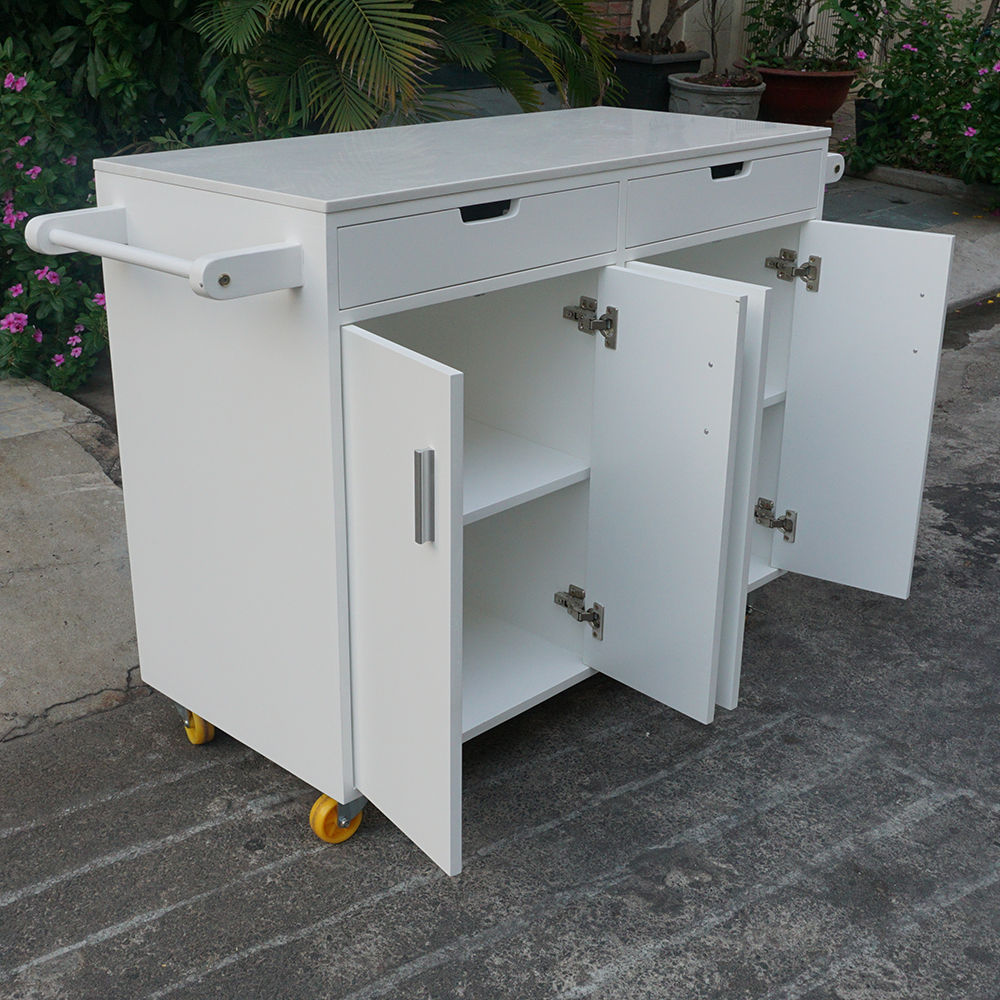 Bàn đảo bếp di động Full Trắng có bánh xe mặt đá (110x50x90cm) Bàn đảo bếp di động Full Trắng có bánh xe mặt đá (110x50x90cm) - hình 4