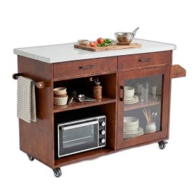 Bàn đảo bếp di động gỗ cao su