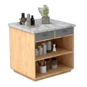 Bàn đảo bếp mini hình vuông 80x80x85cm gỗ cao su mặt đá