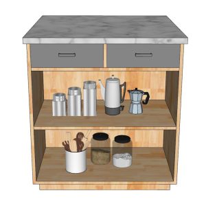 Bàn đảo bếp mini hình vuông 80x80x85cm gỗ cao su mặt đá - hình 1