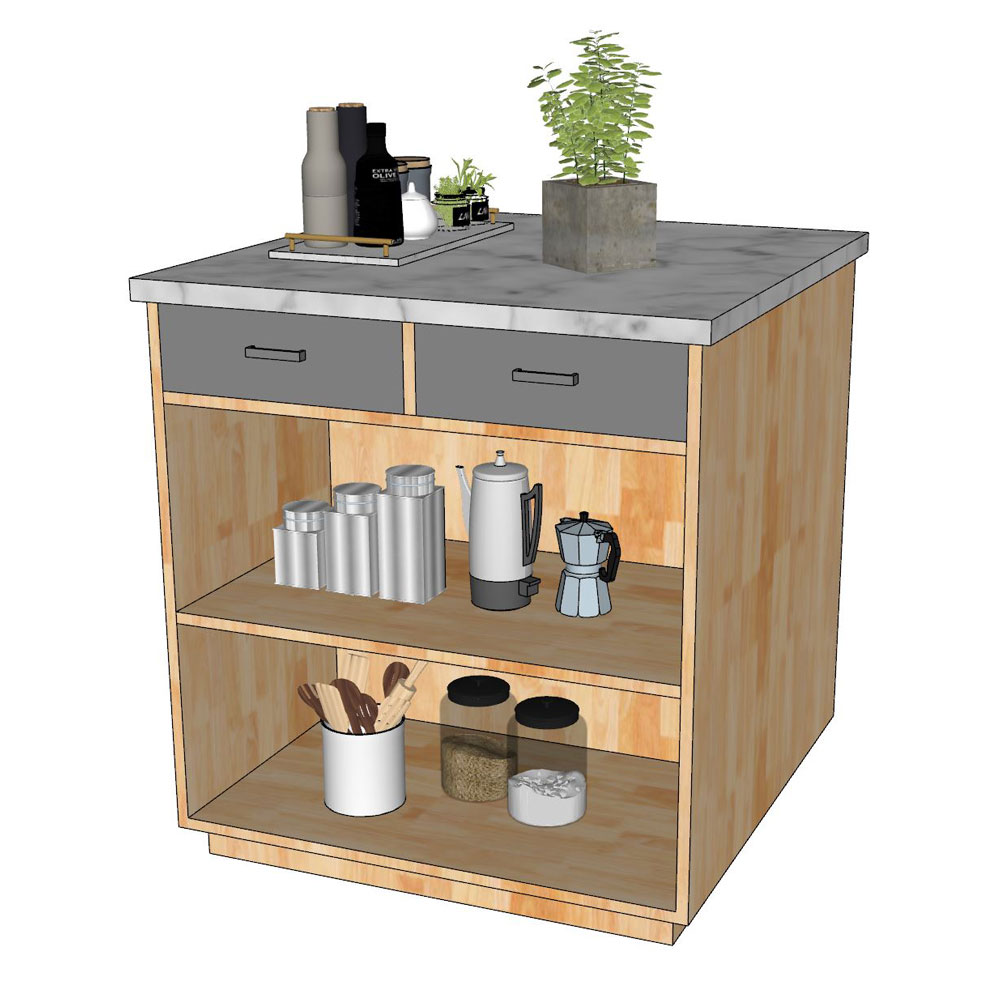 Bàn đảo bếp mini hình vuông 80x80x85cm gỗ cao su mặt đá Bàn đảo bếp mini hình vuông 80x80x85cm gỗ cao su mặt đá - hình 2