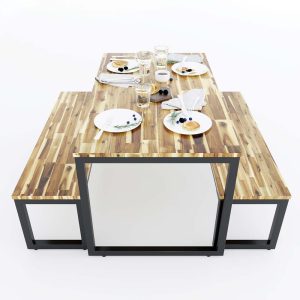 Bàn ghế Ăn Gỗ Tràm 140x80cm Và 2 Ghế Băng Dài - hình 1