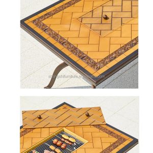 Bàn nhôm đúc sân vườn màu vàng nâu chữ nhật - hình 1