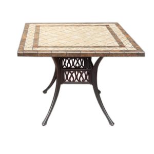 Bàn nhôm đúc vuông họa tiết gạch mosaic nâu
