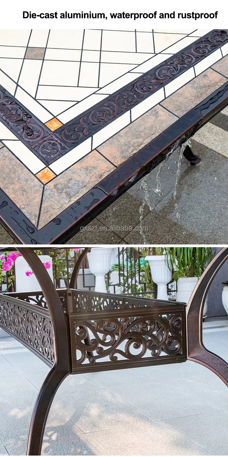 Bàn nhôm đúc vuông họa tiết gạch mosaic nâu Bàn nhôm đúc vuông họa tiết gạch mosaic nâu - hình 3