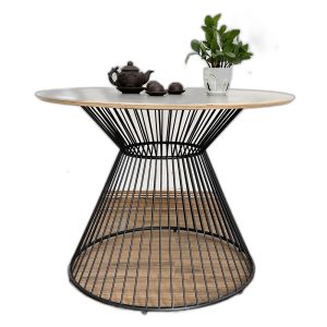 Bàn tròn 100 120cm gỗ plywood chân sắt cổ lọ