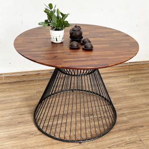 Bàn tròn 100 120cm gỗ tràm chân sắt cổ lọ - hình 1
