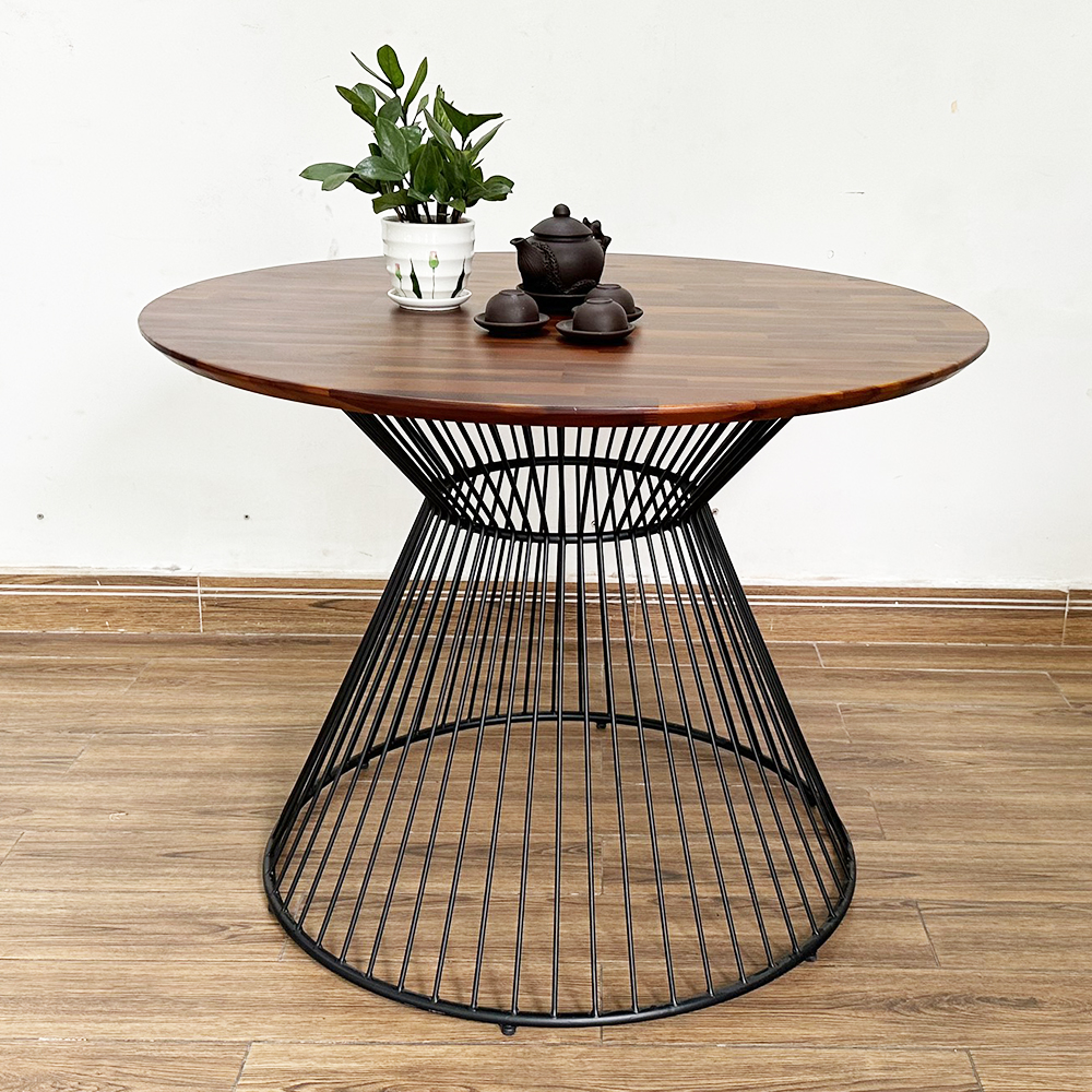 Bàn tròn 100 120cm gỗ tràm chân sắt cổ lọ Bàn tròn 100 120cm gỗ tràm chân sắt cổ lọ - hình 2