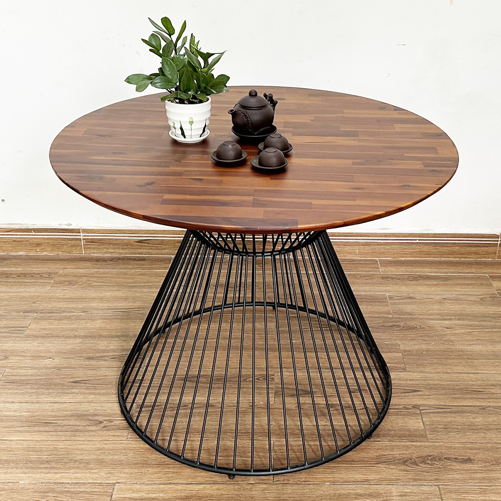 Bàn tròn 100 120cm gỗ tràm chân sắt cổ lọ Bàn tròn 100 120cm gỗ tràm chân sắt cổ lọ - hình 3