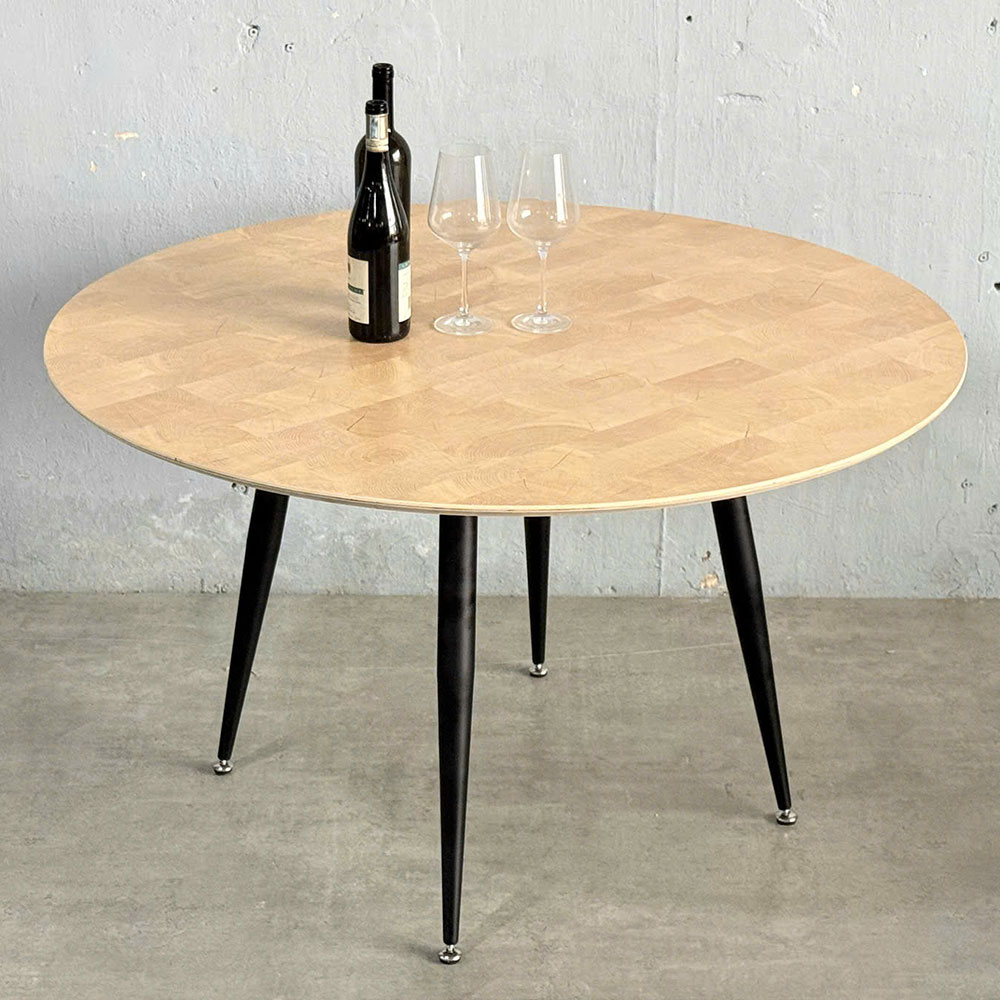 Bàn tròn 120cm gỗ Plywood vân Cut Trunk chân sắt côn Bàn tròn 120cm gỗ Plywood vân Cut Trunk chân sắt côn - hình 2