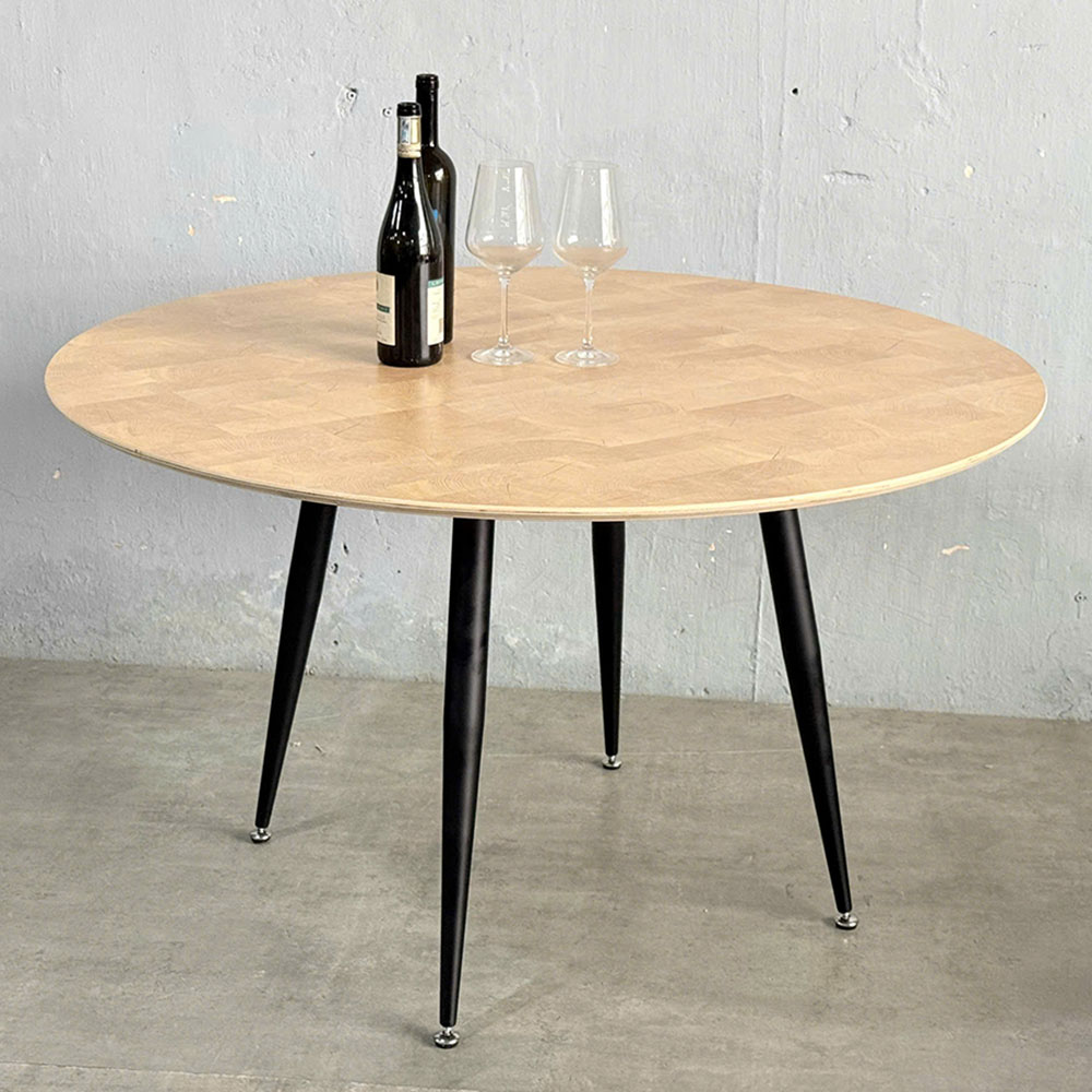 Bàn tròn 120cm gỗ Plywood vân Cut Trunk chân sắt côn Bàn tròn 120cm gỗ Plywood vân Cut Trunk chân sắt côn - hình 3