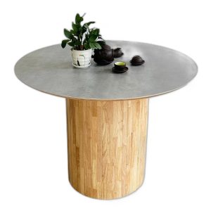 Bàn tròn 1m gỗ Plywood chân gỗ cao su