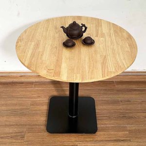 Bàn tròn 80cm gỗ tự nhiên chân sắt đế vuông BA68152 - hình 1