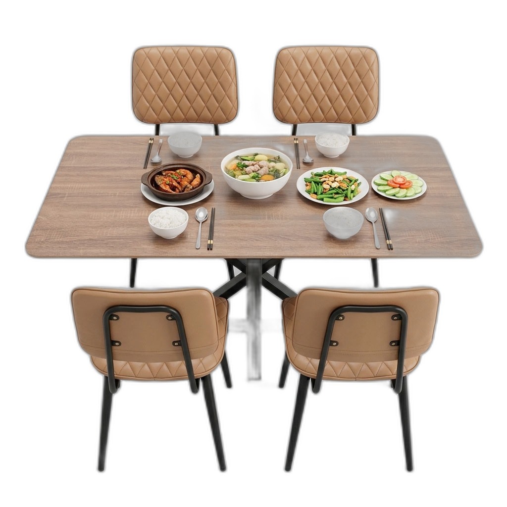Bộ Bàn Ăn 140x80cm Và 4 Ghế Nệm Simili Bộ Bàn Ăn 140x80cm Và 4 Ghế Nệm Simili