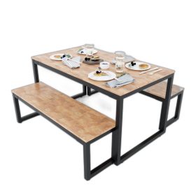 Bộ Bàn ăn gỗ cao su và 2 ghế băng dài