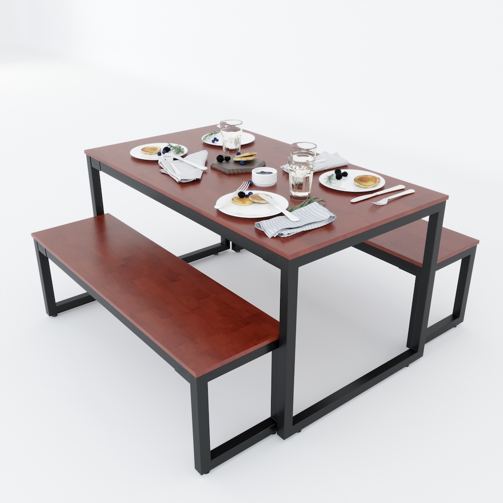 Bộ Bàn ăn gỗ cao su và 2 ghế băng dài Bộ Bàn ăn gỗ cao su và 2 ghế băng dài - hình 3