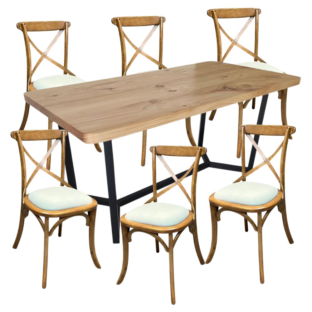 Bộ bàn ăn gỗ thông 160cm và 6 ghế Bixtro Bộ bàn ăn gỗ thông 160cm và 6 ghế Bixtro - hình 2