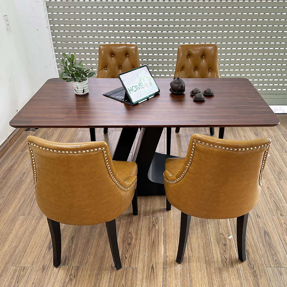 Bộ Bàn Ăn Gỗ Tràm Và 4 Ghế Da Lưng Cao Bộ Bàn Ăn Gỗ Tràm Và 4 Ghế Da Lưng Cao - hình 3