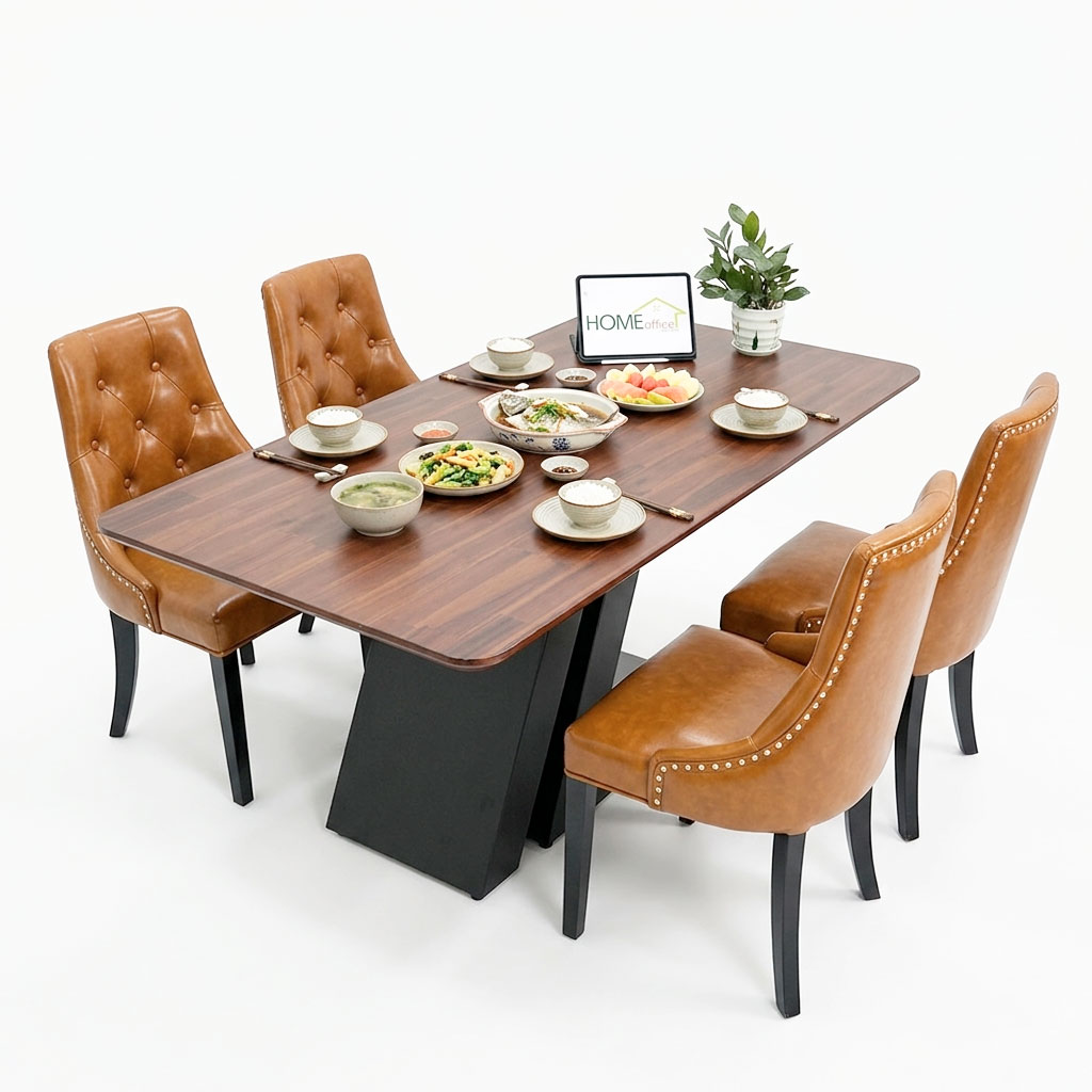 Bộ Bàn Ăn Gỗ Tràm Và 4 Ghế Da Lưng Cao Bộ Bàn Ăn Gỗ Tràm Và 4 Ghế Da Lưng Cao - hình 5