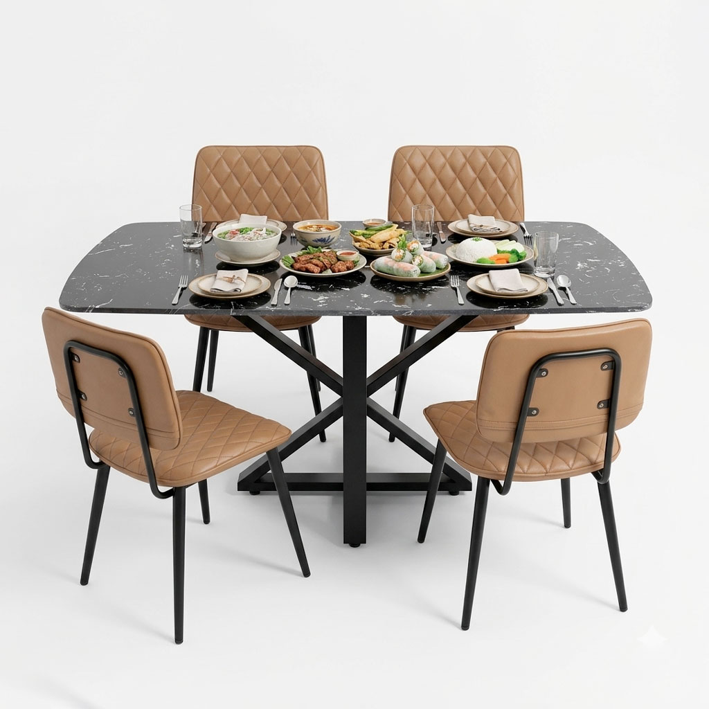 Bộ Bàn Ăn Mặt Đá 140x80cm Và 4 Ghế Nệm Simili Bộ Bàn Ăn Mặt Đá 140x80cm Và 4 Ghế Nệm Simili - hình 3