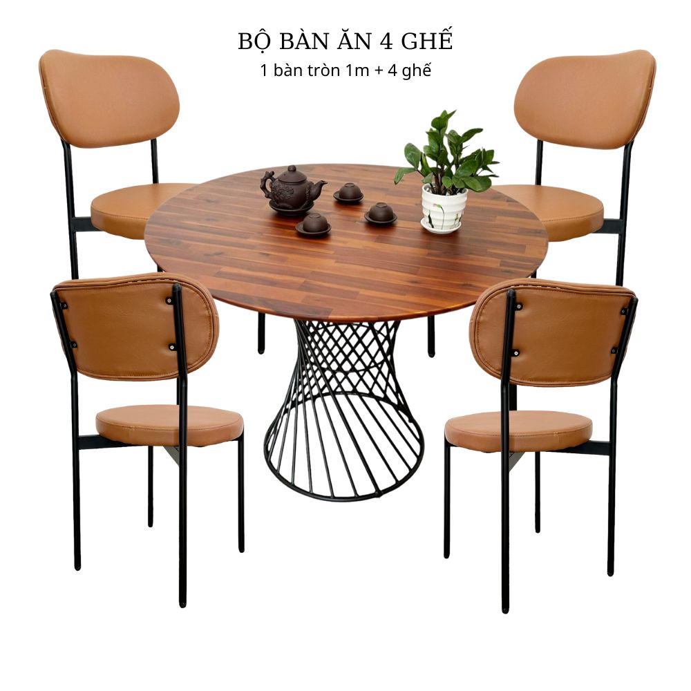 Bộ bàn ăn tròn 1m và 4 ghế da Bộ bàn ăn tròn 1m và 4 ghế da - hình 1