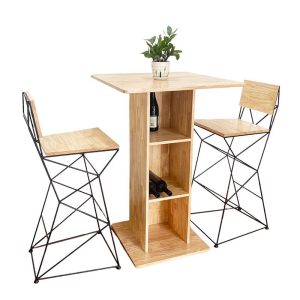 Bộ bàn bar kết hợp tủ và 2 ghế bar gỗ khung sắt C - hình 1