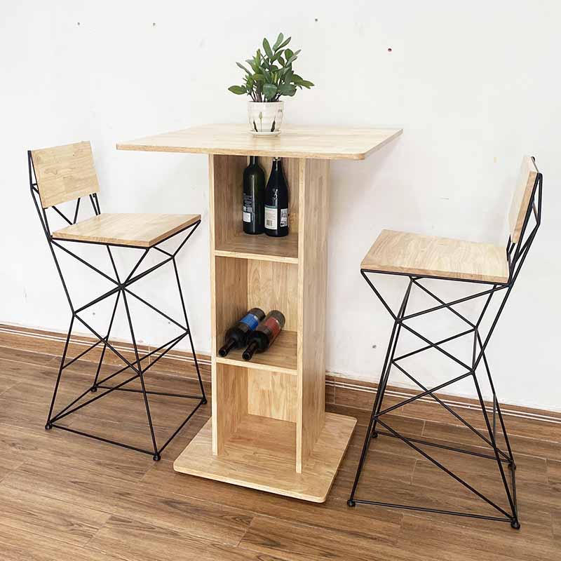 Bộ bàn bar kết hợp tủ và 2 ghế bar gỗ khung sắt C Bộ bàn bar kết hợp tủ và 2 ghế bar gỗ khung sắt C - hình 2