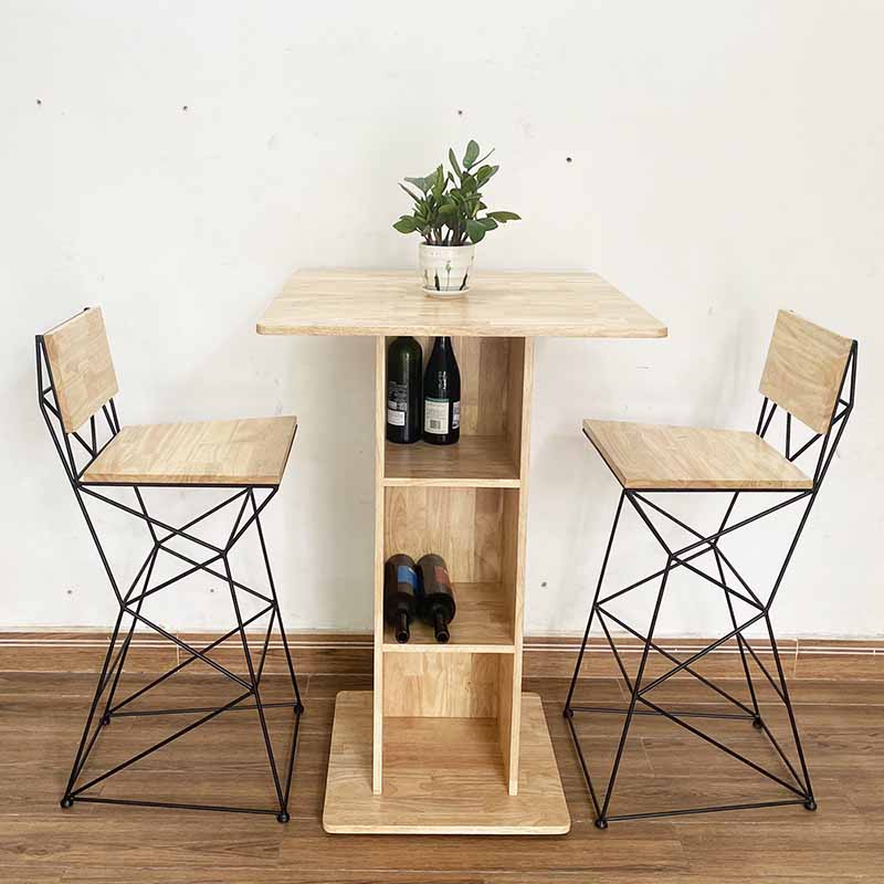 Bộ bàn bar kết hợp tủ và 2 ghế bar gỗ khung sắt C Bộ bàn bar kết hợp tủ và 2 ghế bar gỗ khung sắt C - hình 3