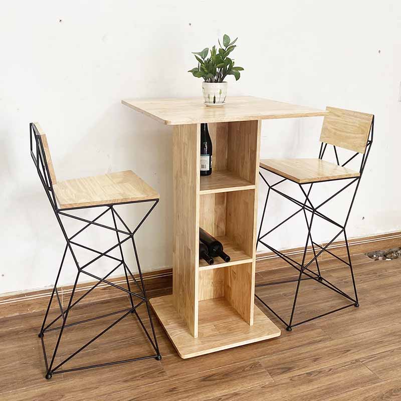 Bộ bàn bar kết hợp tủ và 2 ghế bar gỗ khung sắt C Bộ bàn bar kết hợp tủ và 2 ghế bar gỗ khung sắt C - hình 4