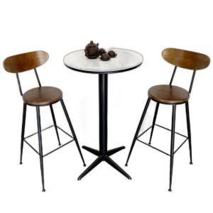 Bộ bàn bar tròn mặt đá và 2 ghế bar tựa lưng gỗ C