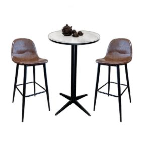 Bộ bàn bar tròn mặt đá và 2 ghế nệm simili C