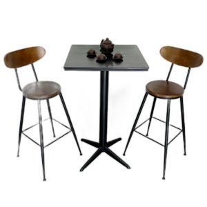 Bộ bàn bar vuông mặt đá và 2 ghế bar tựa lưng gỗ C