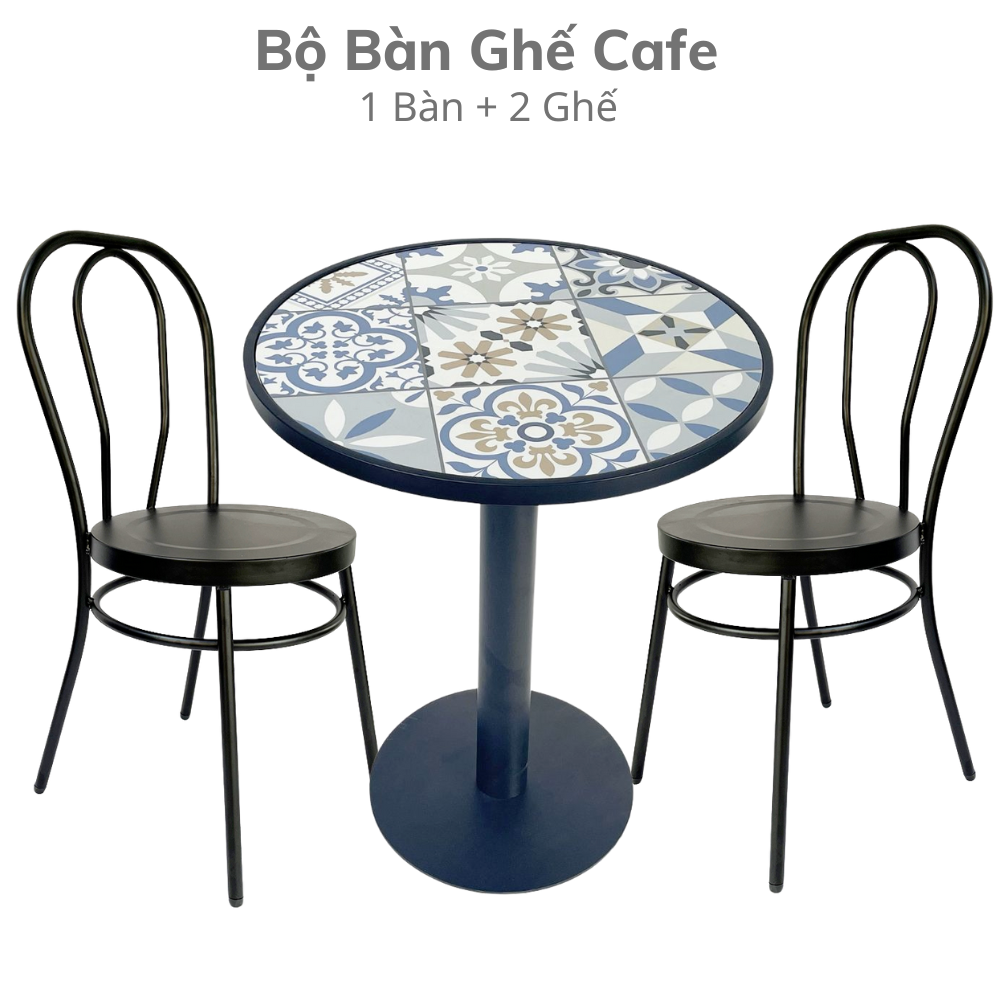 Bộ bàn cafe mặt bàn gạch hoa văn và ghế sắt C Bộ bàn cafe mặt bàn gạch hoa văn và ghế sắt C - hình 2