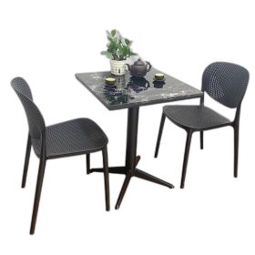 Bộ bàn cafe mặt đá và 2 ghế nhựa C