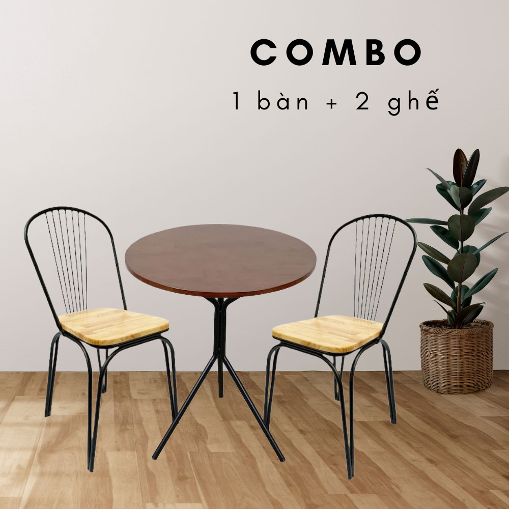 Bộ Bàn Cafe Tròn 60cm Và 2 Ghế Mặt Gỗ Lưng Tựa Sắt C Bộ Bàn Cafe Tròn 60cm Và 2 Ghế Mặt Gỗ Lưng Tựa Sắt C - hình 2