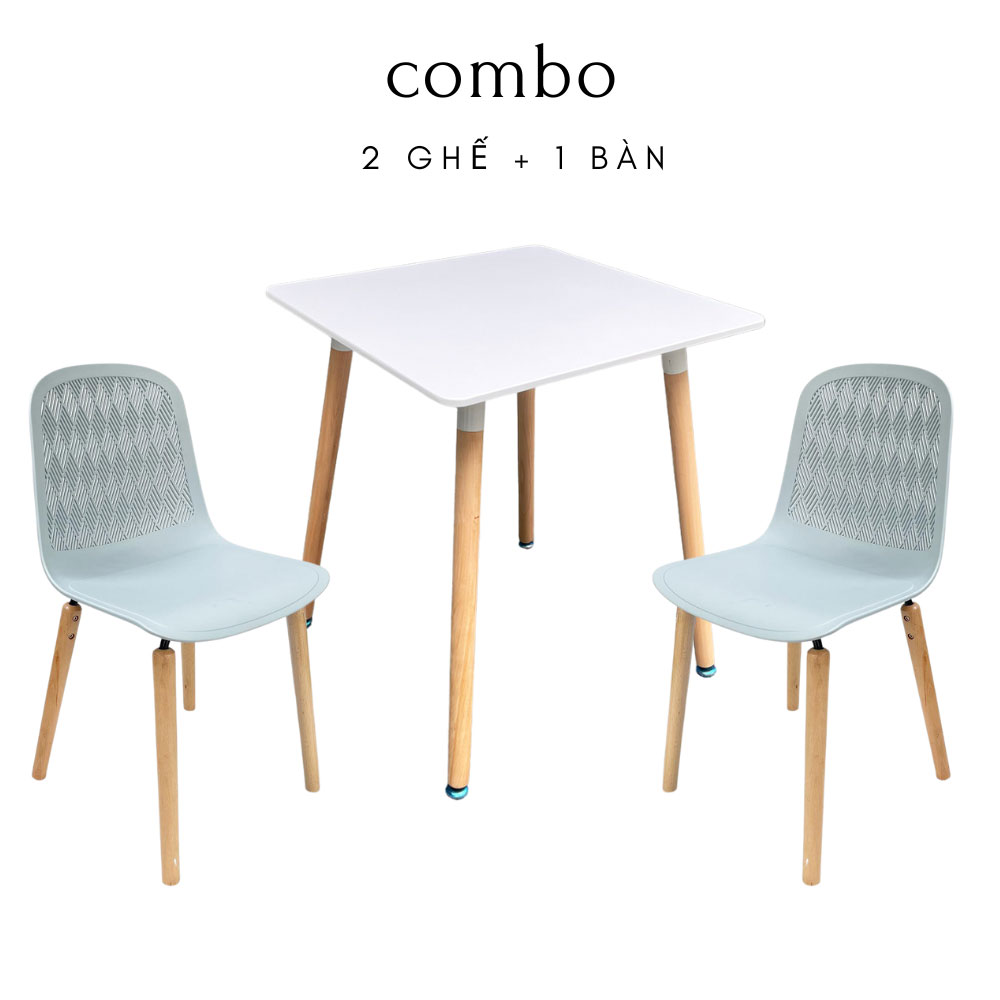 Bộ bàn ghế cafe mặt vuông chân gỗ C Bộ bàn ghế cafe mặt vuông chân gỗ C - hình 2
