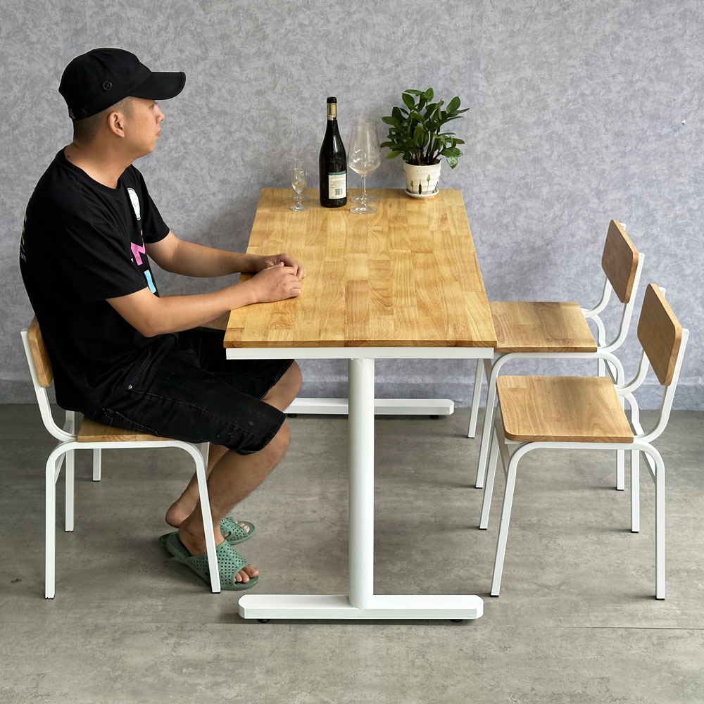 Bộ bàn ghế cafe, nhà hàng khung sắt gỗ cao su C Bộ bàn ghế cafe, nhà hàng khung sắt gỗ cao su C - hình 3