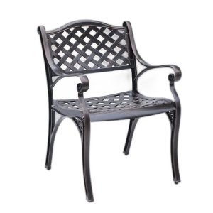 Bộ Bàn Ghế Nhôm Đúc 4 Ghế Đệm Vàng Hoa Văn Tròn
