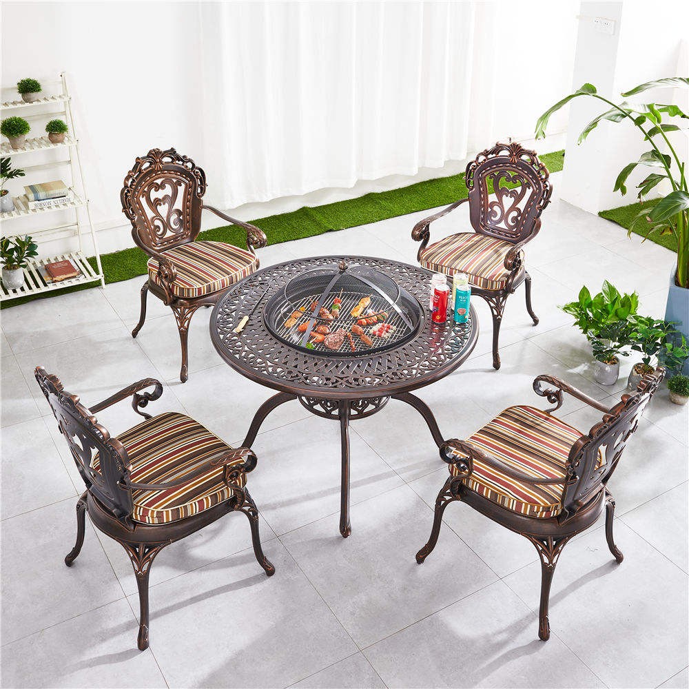 Bộ Bàn Ghế Nhôm Đúc 4 Ghế Hoa Văn Cổ Điển Có Bếp Nướng Tròn Bộ Bàn Ghế Nhôm Đúc 4 Ghế Hoa Văn Cổ Điển Có Bếp Nướng Tròn - hình 5