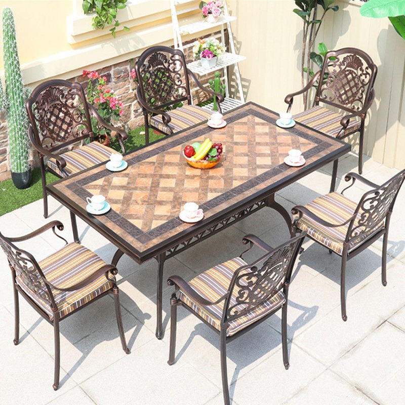 Bộ Bàn Ghế Nhôm Đúc 8 Ghế Hoa Văn Lưới Nâu Đất Bộ Bàn Ghế Nhôm Đúc 8 Ghế Hoa Văn Lưới Nâu Đất - hình 2