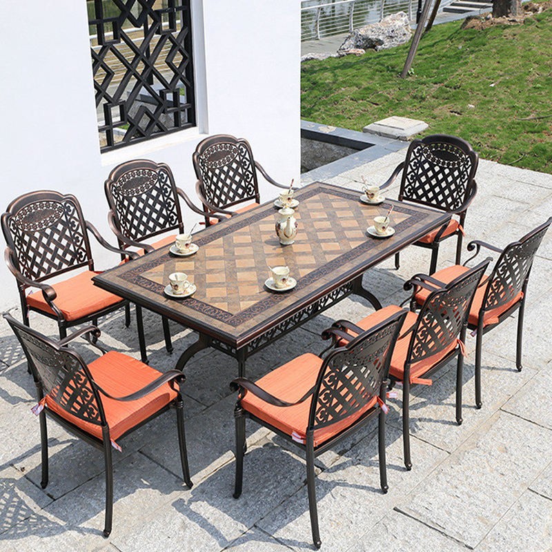 Bộ Bàn Ghế Nhôm Đúc 8 Ghế Hoa Văn Lưới Nâu Đất Bộ Bàn Ghế Nhôm Đúc 8 Ghế Hoa Văn Lưới Nâu Đất - hình 3