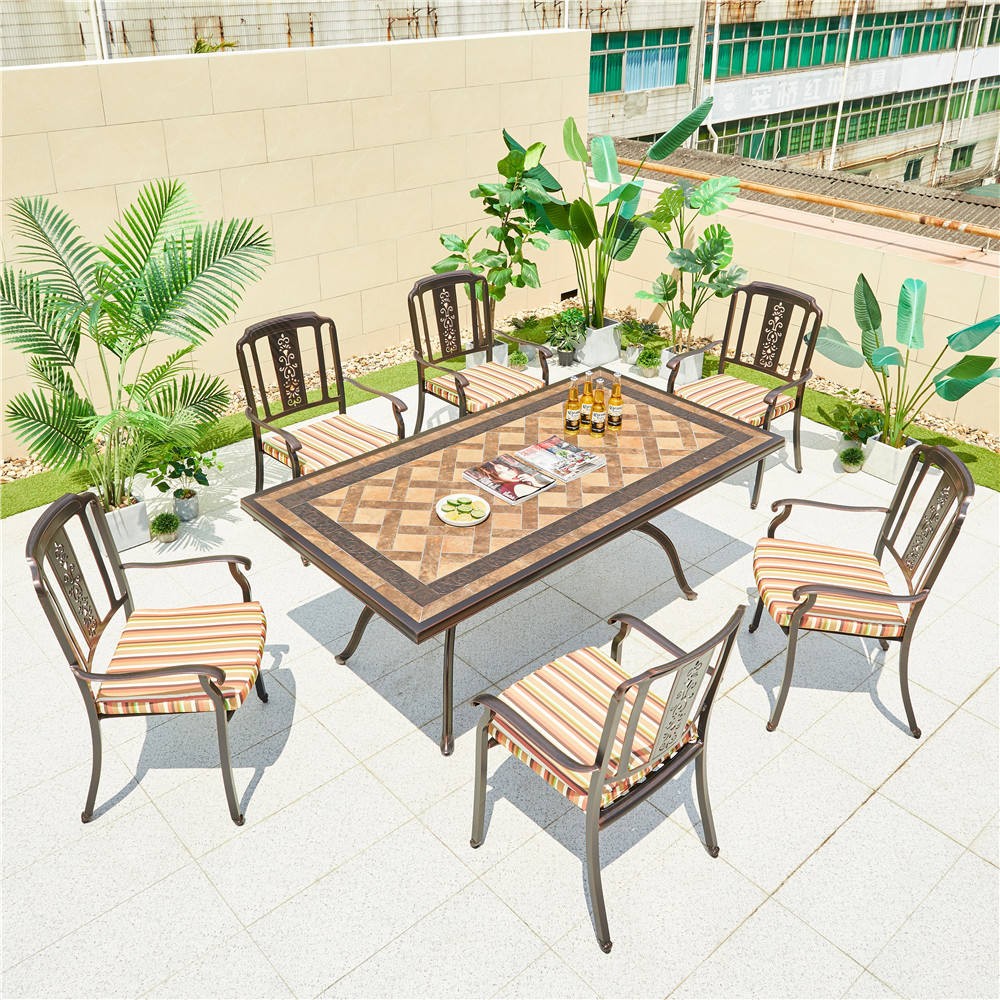 Bộ Bàn Ghế Nhôm Đúc 8 Ghế Hoa Văn Lưới Nâu Đất Bộ Bàn Ghế Nhôm Đúc 8 Ghế Hoa Văn Lưới Nâu Đất - hình 4
