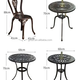 Bộ bàn ghế nhôm đúc ngoài trời 2 ghế hoa văn cổ điển màu đen tròn - hình 1