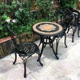 Bộ Bàn Ghế nhôm đúc tròn 1 ghế nâu kem - hình 5