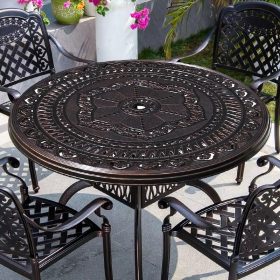 Bộ Bàn Ghế sân vườn nhôm đúc 4 ghế màu nâu tròn - hình 1