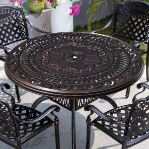 Bộ Bàn Ghế sân vườn nhôm đúc 4 ghế màu nâu tròn - hình 1