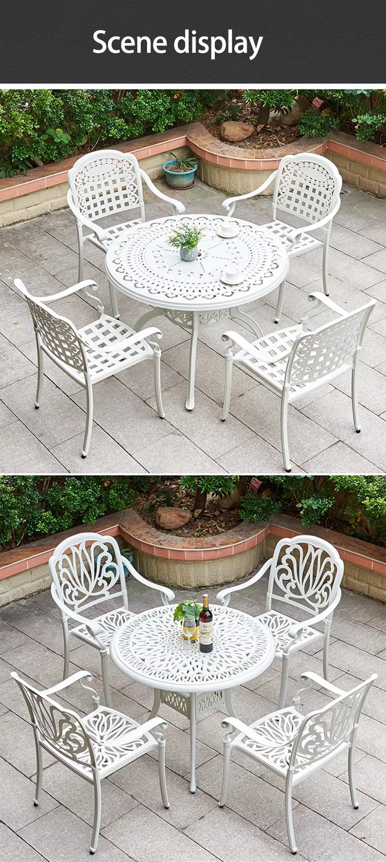 Bộ Bàn Ghế Sân Vườn Nhôm Đúc 4 Ghế Màu Trắng Hoa Văn Lưới Chống Rỉ Bộ Bàn Ghế Sân Vườn Nhôm Đúc 4 Ghế Màu Trắng Hoa Văn Lưới Chống Rỉ - hình 3