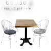 Bộ bàn gỗ me tây dày 5cm và 2 ghế sắt có đệm C